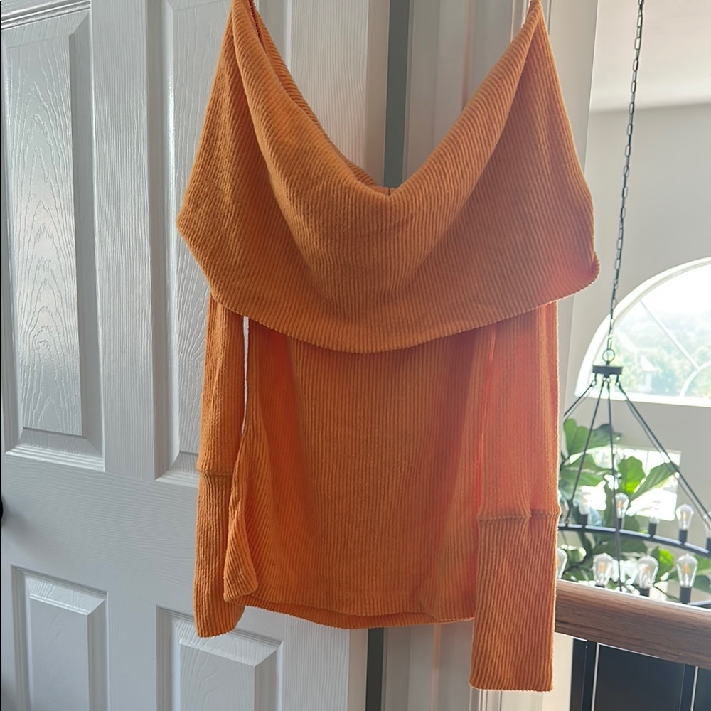 Free People Orange Off-the-Shoulder Sweater